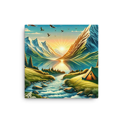 Zelt im Alpenmorgen mit goldenem Licht, Schneebergen und unberührten Seen - Dünne Leinwand berge xxx yyy zzz 40.6 x 40.6 cm