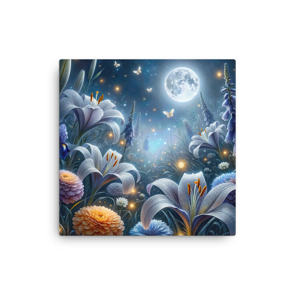 Ätherische Mondnacht auf blühender Wiese, silbriger Blumenglanz - Dünne Leinwand camping xxx yyy zzz 40.6 x 40.6 cm