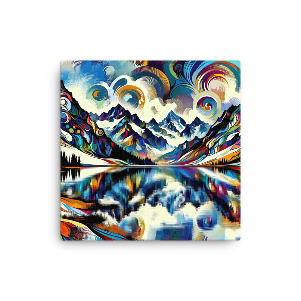 Alpensee im Zentrum eines abstrakt-expressionistischen Alpen-Kunstwerks - Dünne Leinwand berge xxx yyy zzz 40.6 x 40.6 cm