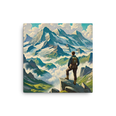 Panoramablick der Alpen mit Wanderer auf einem Hügel und schroffen Gipfeln - Dünne Leinwand wandern xxx yyy zzz 40.6 x 40.6 cm