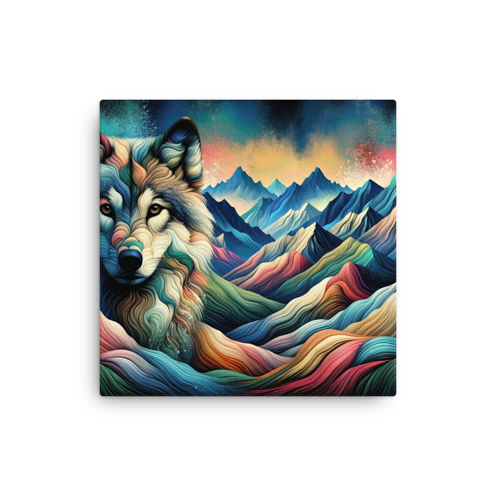 Traumhaftes Alpenpanorama mit Wolf in wechselnden Farben und Mustern (AN) - Dünne Leinwand xxx yyy zzz 40.6 x 40.6 cm