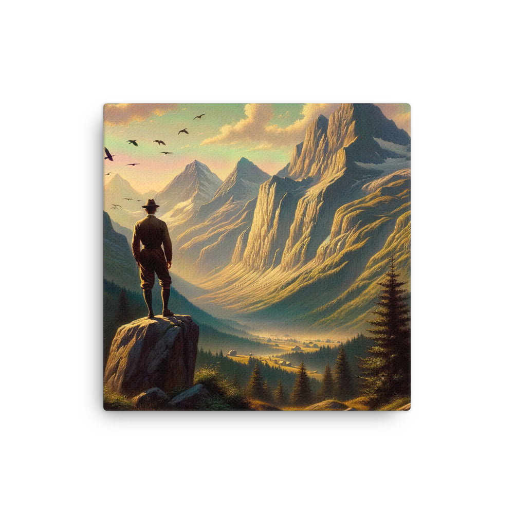 Ölgemälde eines Schweizer Wanderers in den Alpen bei goldenem Sonnenlicht - Dünne Leinwand wandern xxx yyy zzz 40.6 x 40.6 cm