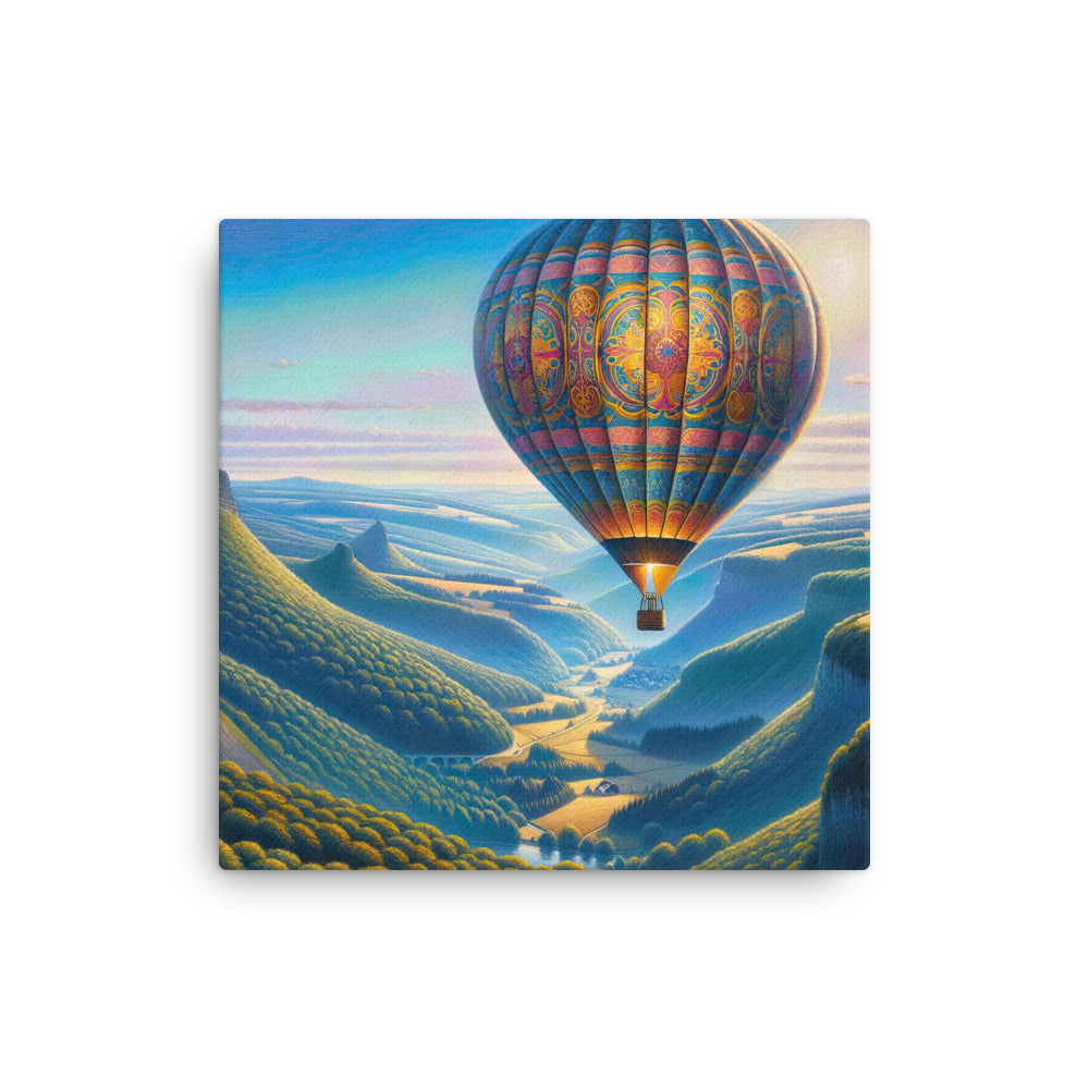 Ölgemälde einer ruhigen Szene mit verziertem Heißluftballon - Dünne Leinwand berge xxx yyy zzz 40.6 x 40.6 cm