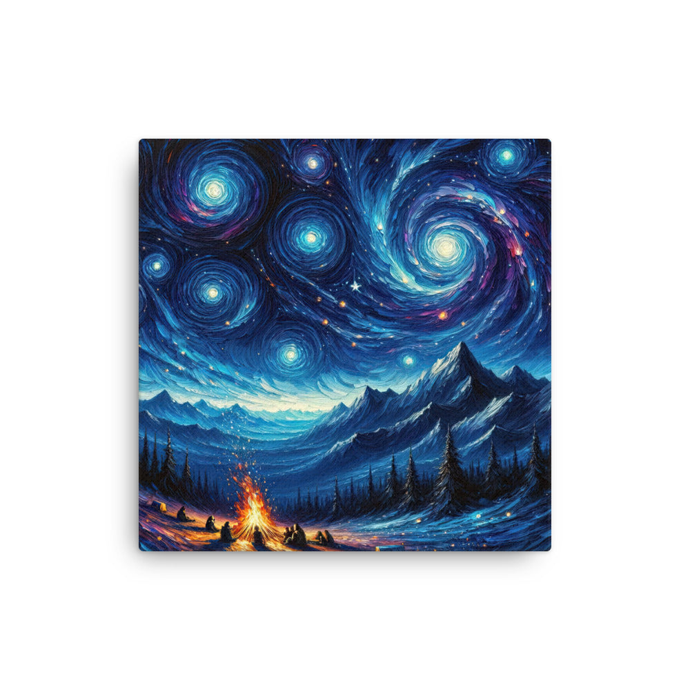 Sternennacht über den Alpen inspiriertes Ölgemälde, mystischer Nachthimmel in Blau - Dünne Leinwand camping xxx yyy zzz 40.6 x 40.6 cm