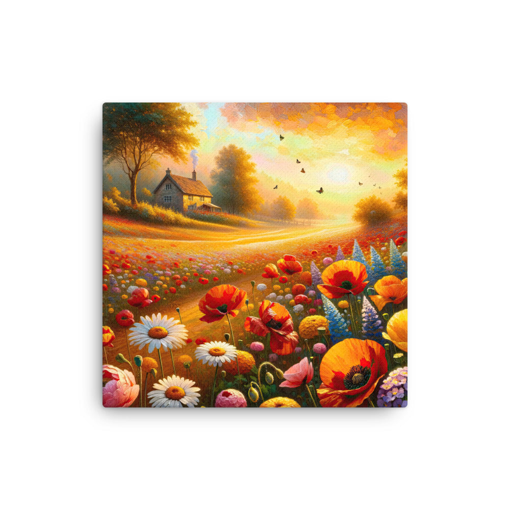 Ölgemälde eines Blumenfeldes im Sonnenuntergang, leuchtende Farbpalette - Dünne Leinwand camping xxx yyy zzz 40.6 x 40.6 cm