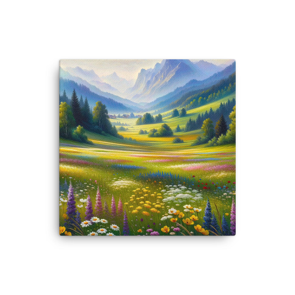 Ölgemälde einer Almwiese, Meer aus Wildblumen in Gelb- und Lilatönen - Dünne Leinwand berge xxx yyy zzz 40.6 x 40.6 cm