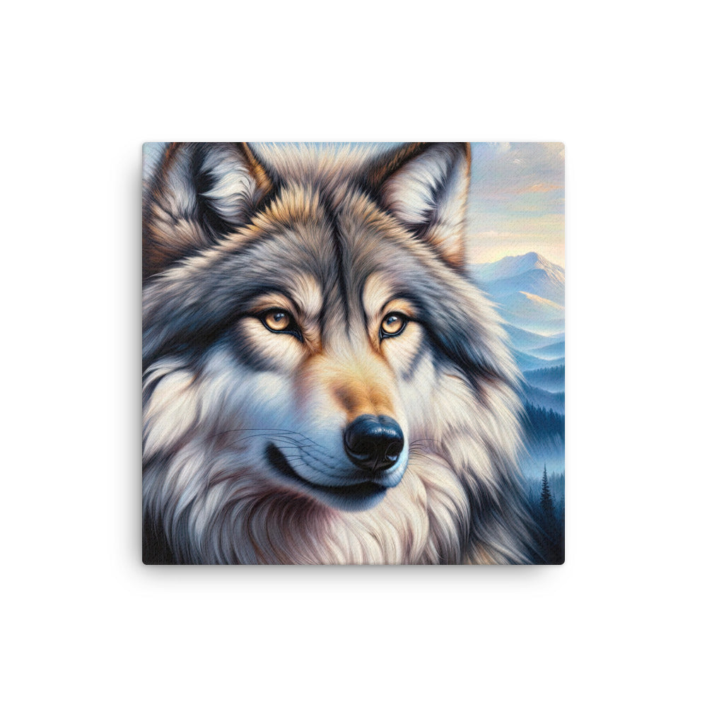 Ölgemäldeporträt eines majestätischen Wolfes mit intensiven Augen in der Berglandschaft (AN) - Dünne Leinwand xxx yyy zzz 40.6 x 40.6 cm