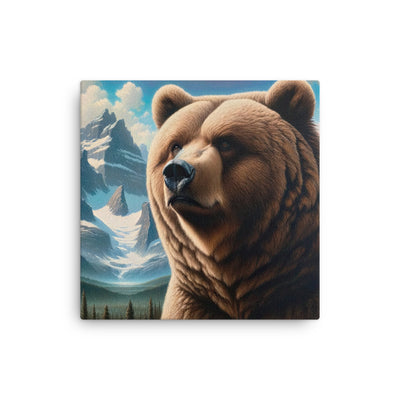 Realistisches Ölgemälde eines männlichen Bären in den Bergen mit Fokus auf Stärke und Schärfe - Dünne Leinwand camping xxx yyy zzz 40.6 x 40.6 cm