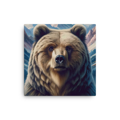 Foto eines Bären vor abstrakt gemalten Alpenbergen, Oberkörper im Fokus - Dünne Leinwand camping xxx yyy zzz 40.6 x 40.6 cm