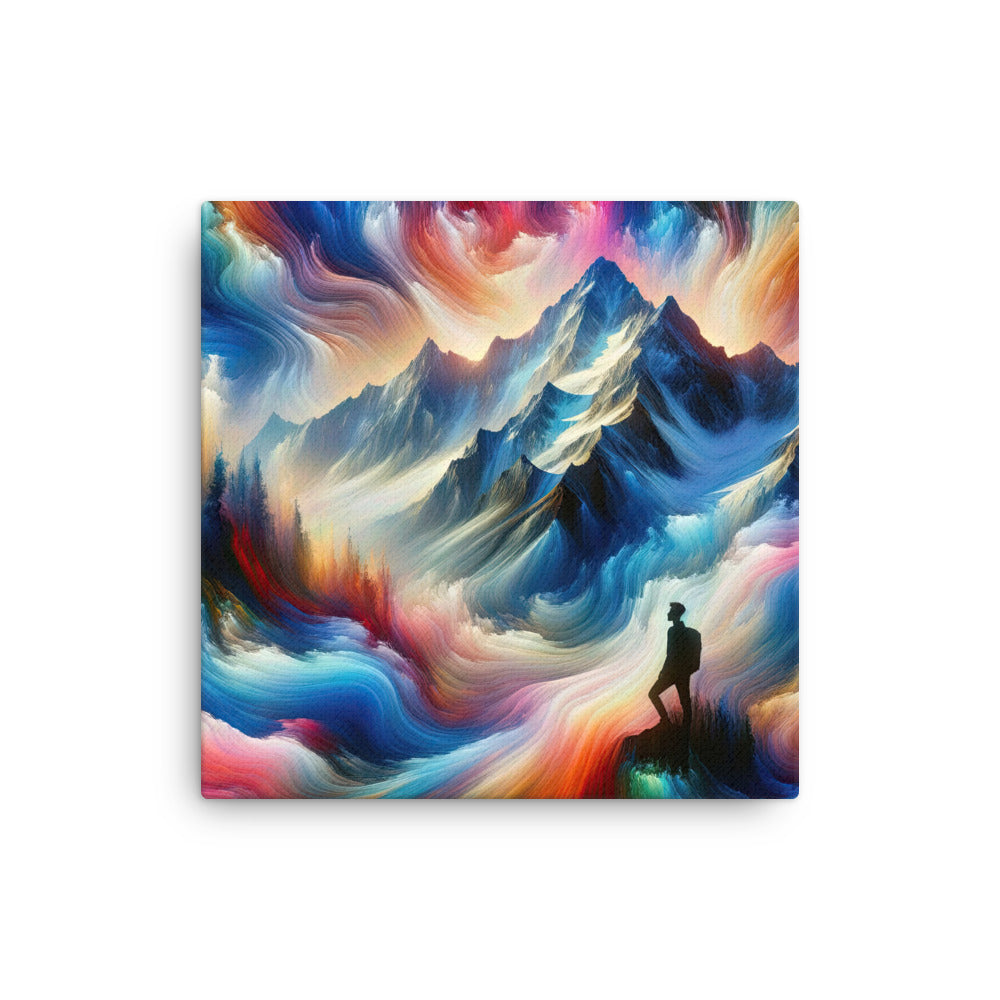 Foto eines abstrakt-expressionistischen Alpengemäldes mit Wanderersilhouette - Dünne Leinwand wandern xxx yyy zzz 40.6 x 40.6 cm