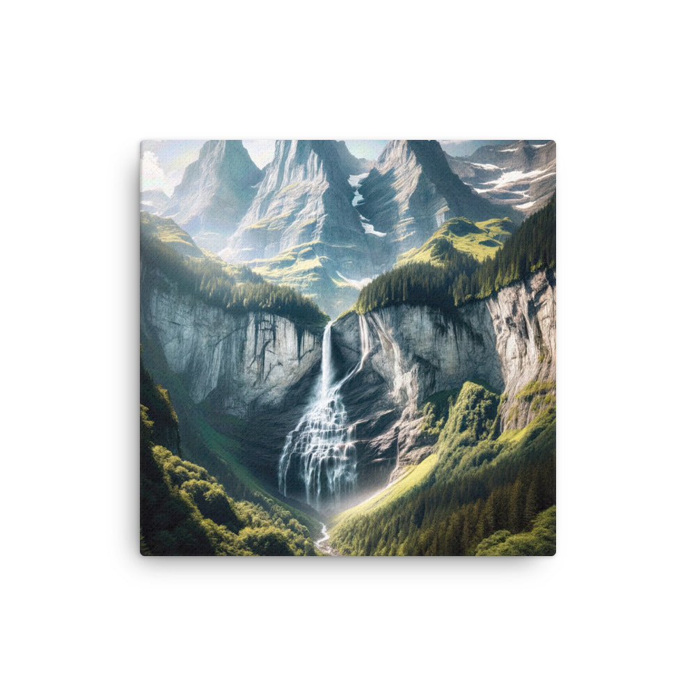 Foto der sommerlichen Alpen mit üppigen Gipfeln und Wasserfall - Dünne Leinwand berge xxx yyy zzz 40.6 x 40.6 cm