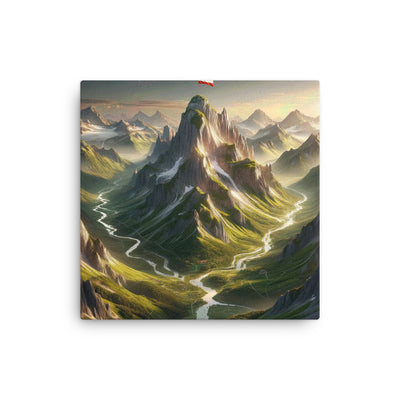 Fotorealistisches Bild der Alpen mit österreichischer Flagge, scharfen Gipfeln und grünen Tälern - Dünne Leinwand berge xxx yyy zzz 40.6 x 40.6 cm