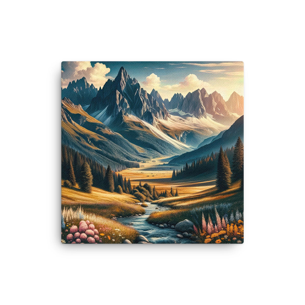 Quadratisches Kunstwerk der Alpen, majestätische Berge unter goldener Sonne - Dünne Leinwand berge xxx yyy zzz 40.6 x 40.6 cm