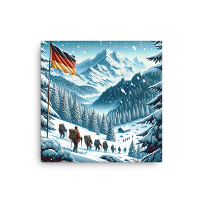 Quadratische Winterillustration der Alpen mit deutscher Flagge und Wanderteam - Dünne Leinwand wandern xxx yyy zzz 40.6 x 40.6 cm