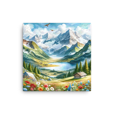 Quadratisches Aquarell der Alpen, Berge mit schneebedeckten Spitzen - Dünne Leinwand berge xxx yyy zzz 40.6 x 40.6 cm