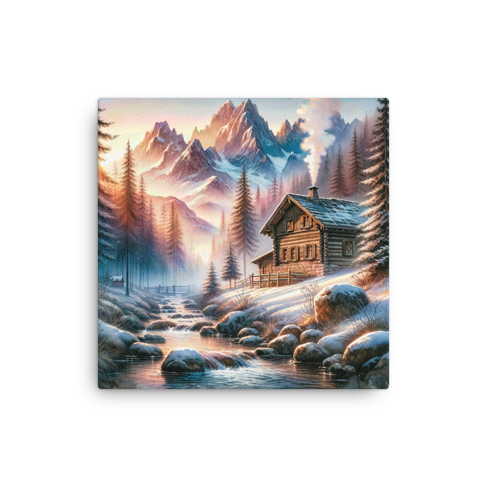 Aquarell einer Alpenszene im Morgengrauen, Haus in den Bergen - Dünne Leinwand berge xxx yyy zzz 40.6 x 40.6 cm