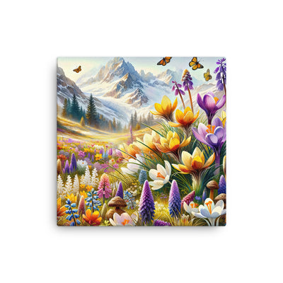 Aquarell einer ruhigen Almwiese, farbenfrohe Bergblumen in den Alpen - Dünne Leinwand berge xxx yyy zzz 40.6 x 40.6 cm