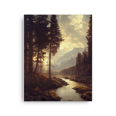 Landschaft mit Bergen, Fluss und Bäumen - Malerei - Dünne Leinwand berge xxx 40.6 x 50.8 cm