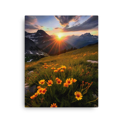Gebirge, Sonnenblumen und Sonnenaufgang - Dünne Leinwand berge xxx 40.6 x 50.8 cm