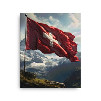 Schweizer Flagge und Berge im Hintergrund - Fotorealistische Malerei - Dünne Leinwand berge xxx 40.6 x 50.8 cm