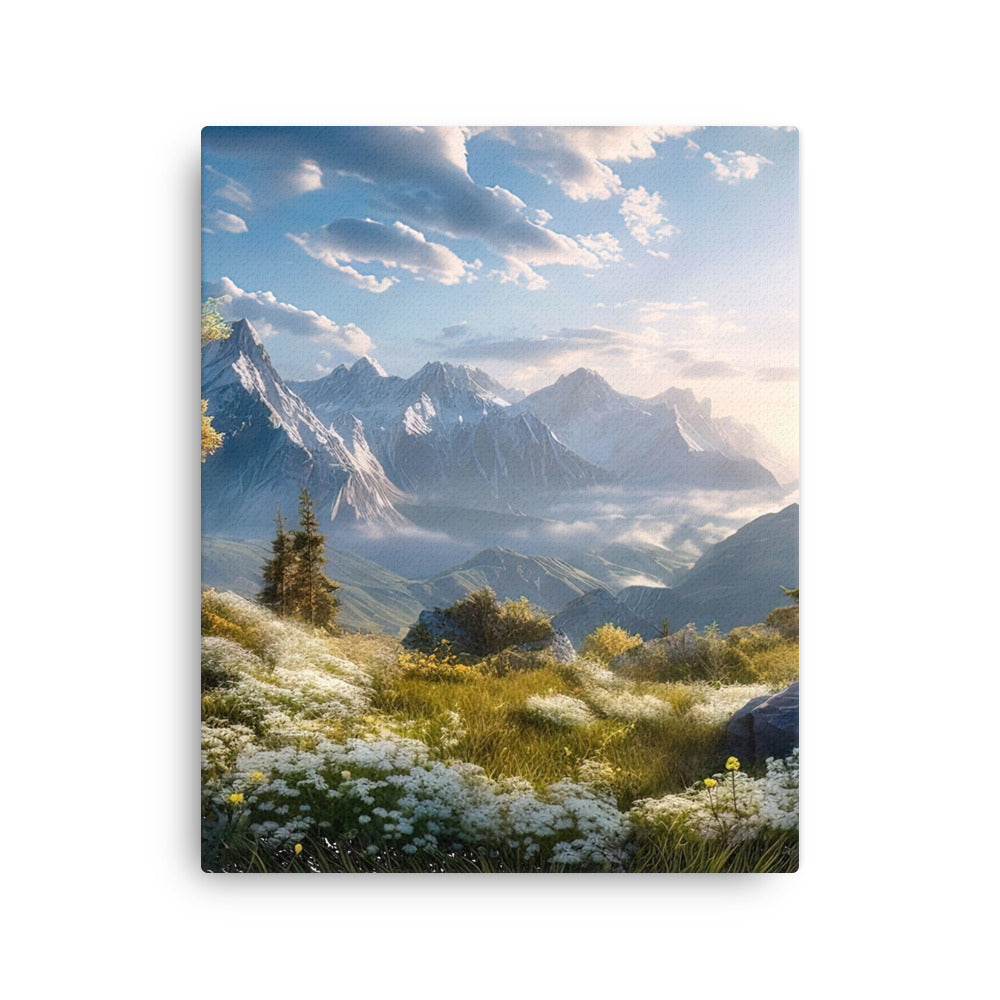 Berglandschaft mit Sonnenschein, Blumen und Bäumen - Malerei - Dünne Leinwand berge xxx 40.6 x 50.8 cm