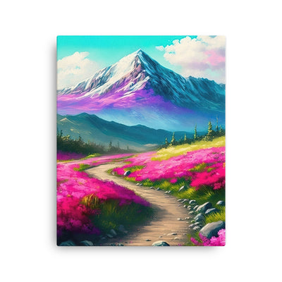 Berg, pinke Blumen und Wanderweg - Landschaftsmalerei - Dünne Leinwand berge xxx 40.6 x 50.8 cm