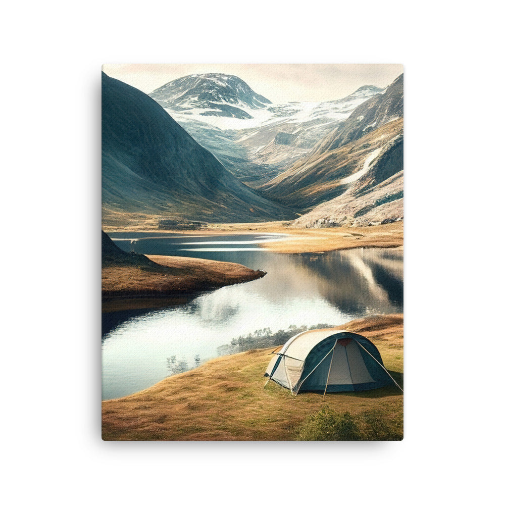Zelt, Berge und Bergsee - Dünne Leinwand camping xxx 40.6 x 50.8 cm