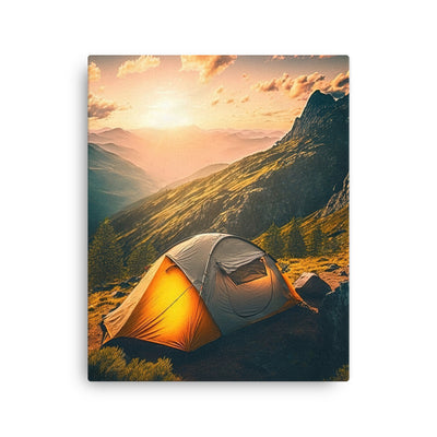 Zelt auf Berg im Sonnenaufgang - Landschafts - Dünne Leinwand camping xxx 40.6 x 50.8 cm
