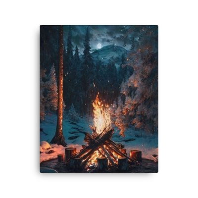 Lagerfeuer beim Camping - Wald mit Schneebedeckten Bäumen - Malerei - Dünne Leinwand camping xxx 40.6 x 50.8 cm