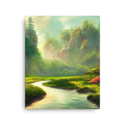 Bach im tropischen Wald - Landschaftsmalerei - Dünne Leinwand camping xxx 40.6 x 50.8 cm