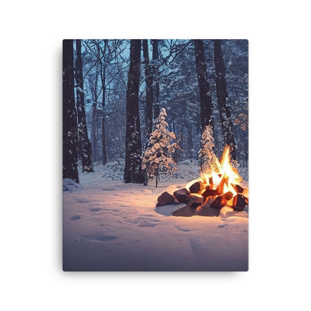 Lagerfeuer im Winter - Camping Foto - Dünne Leinwand camping xxx 40.6 x 50.8 cm