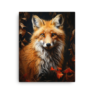 Fuchs Porträt und Herbstblätter - Malerei - Dünne Leinwand camping xxx 40.6 x 50.8 cm