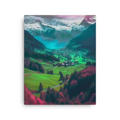 Berglandschaft und Dorf - Fotorealistische Malerei - Dünne Leinwand berge xxx 40.6 x 50.8 cm