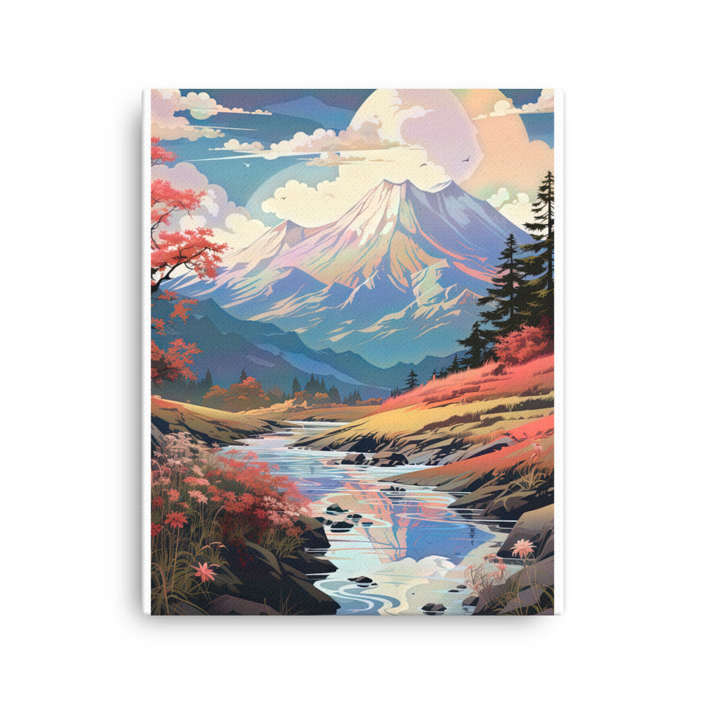 Berge. Fluss und Blumen - Malerei - Dünne Leinwand berge xxx 40.6 x 50.8 cm