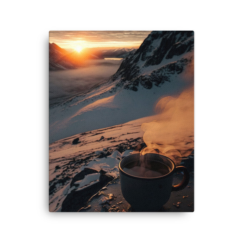 Heißer Kaffee auf einem schneebedeckten Berg - Dünne Leinwand berge xxx 40.6 x 50.8 cm