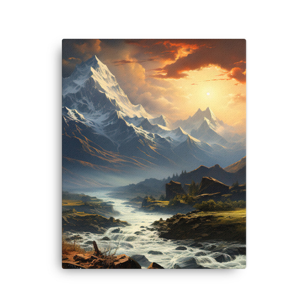 Berge, Sonne, steiniger Bach und Wolken - Epische Stimmung - Dünne Leinwand berge xxx 40.6 x 50.8 cm