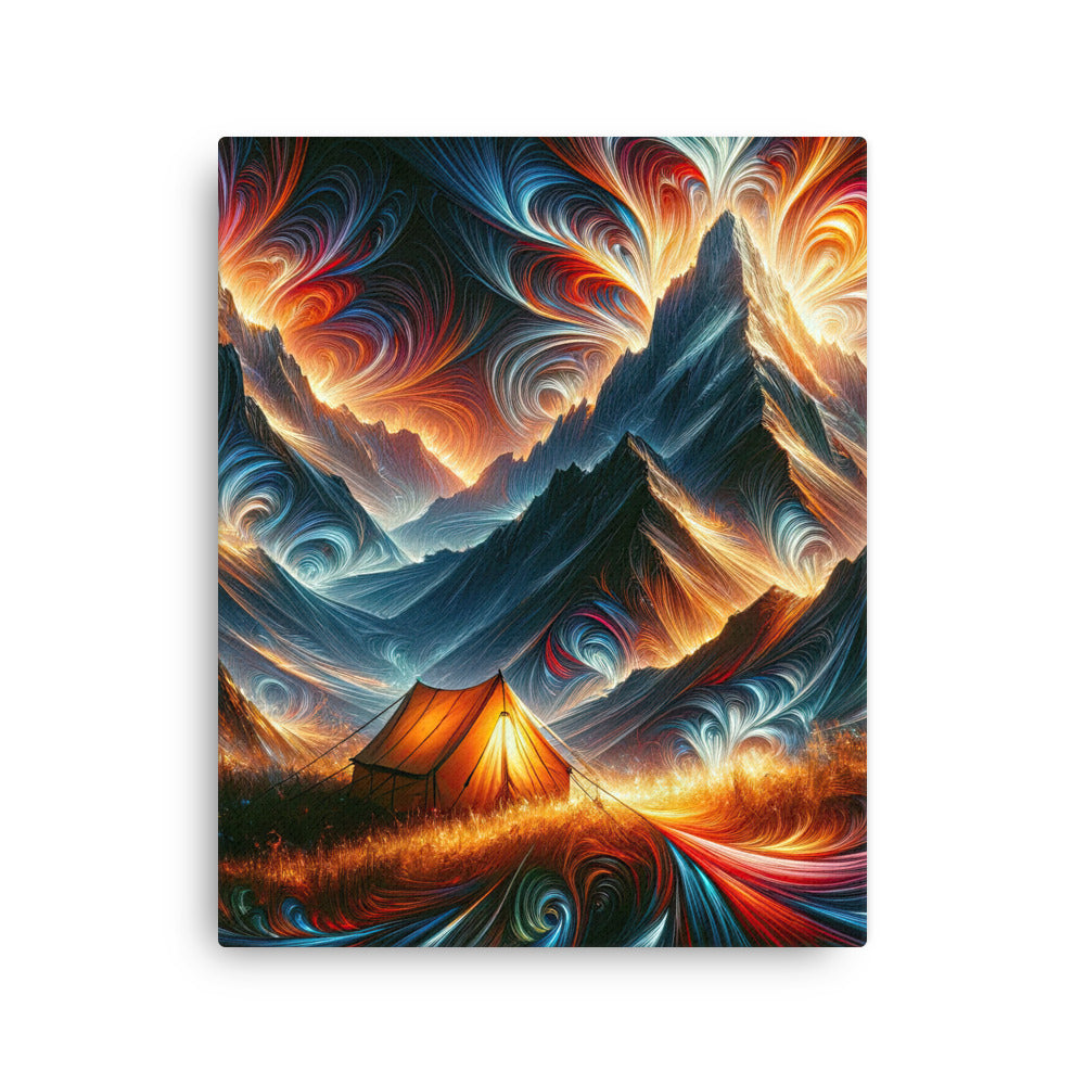 Abstrakte Kunst der Alpen, wo die Berge mit dynamischen Farben und Mustern pulsieren und eine Szene Energie schaffen - Dünne Leinwand camping xxx yyy zzz 40.6 x 50.8 cm