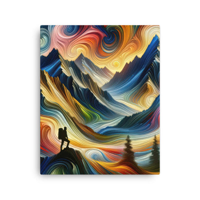 Abstraktes Kunstgemälde der Alpen mit wirbelnden, lebendigen Farben und dynamischen Mustern. Wanderer Silhouette - Dünne Leinwand wandern xxx yyy zzz 40.6 x 50.8 cm