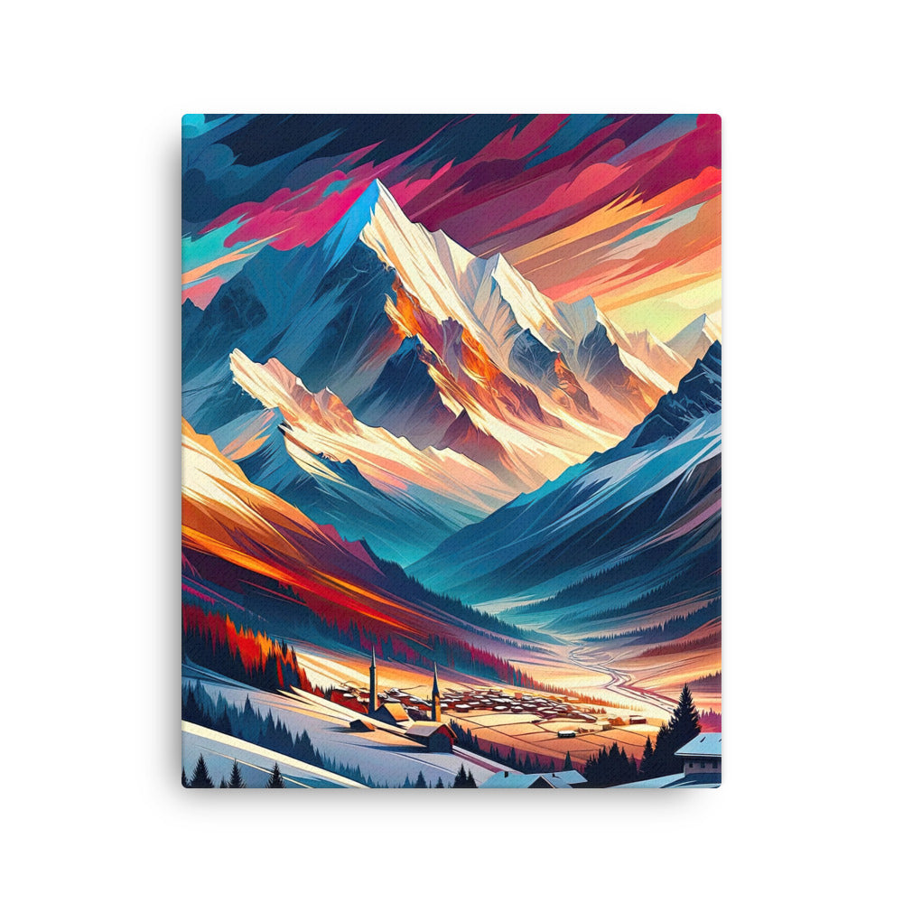 Moderne geometrische Alpen Kunst: Warmer Sonnenuntergangs Schein auf Schneegipfeln - Dünne Leinwand berge xxx yyy zzz 40.6 x 50.8 cm