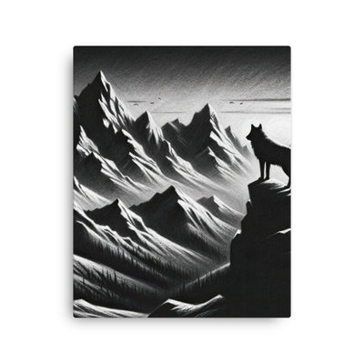 Kohlezeichnung, die die stille Stille der Alpen in der Winterdämmerung verkörpert. Wolf auf einem Berghügel (AN) - Dünne Leinwand xxx yyy zzz 40.6 x 50.8 cm