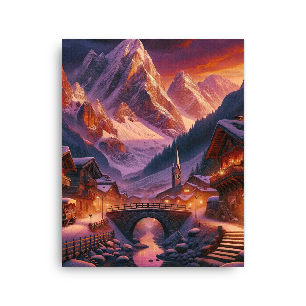 Magische Alpenstunde: Digitale Kunst mit warmem Himmelsschein über schneebedeckte Berge - Dünne Leinwand berge xxx yyy zzz 40.6 x 50.8 cm