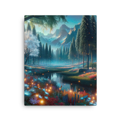 Ätherischer Alpenwald: Digitale Darstellung mit leuchtenden Bäumen und Blumen - Dünne Leinwand camping xxx yyy zzz 40.6 x 50.8 cm
