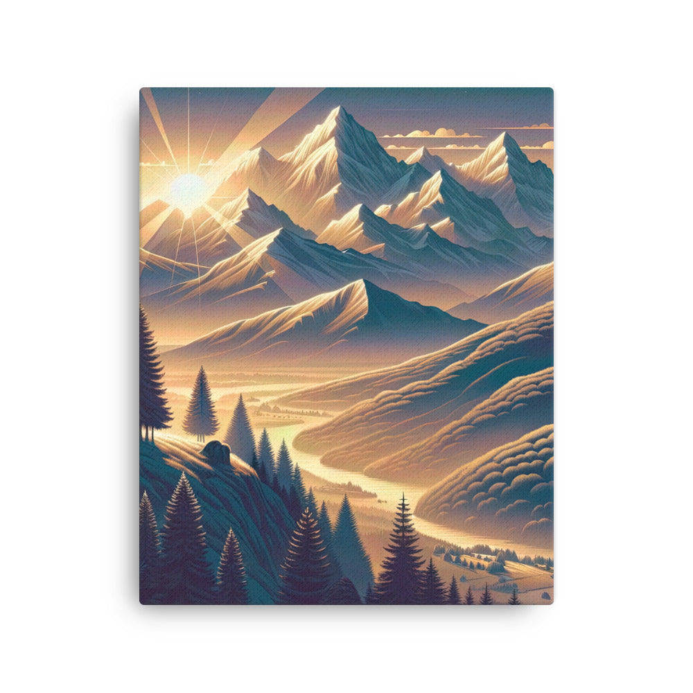 Alpen-Morgendämmerung, erste Sonnenstrahlen auf Schneegipfeln - Dünne Leinwand berge xxx yyy zzz 40.6 x 50.8 cm