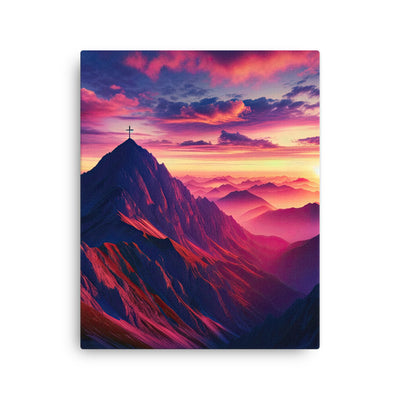 Dramatischer Alpen-Sonnenaufgang, Gipfelkreuz und warme Himmelsfarben - Dünne Leinwand berge xxx yyy zzz 40.6 x 50.8 cm