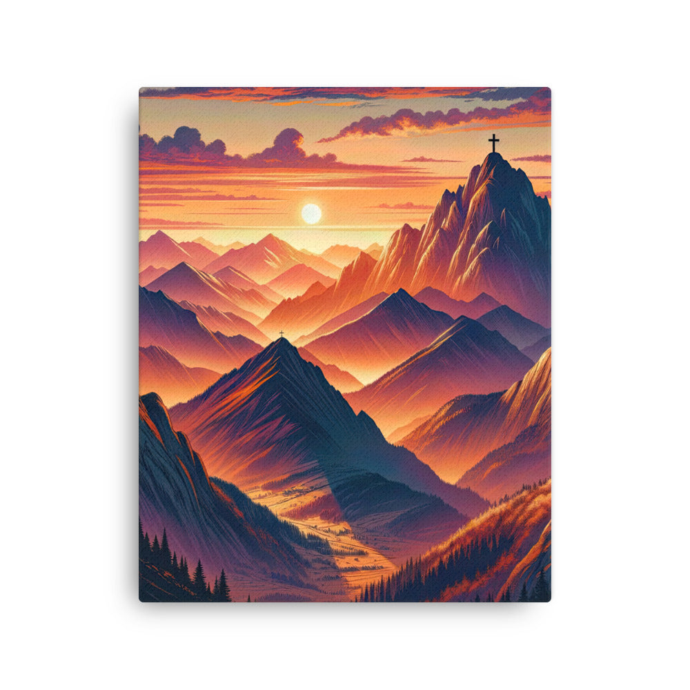 Dramatischer Alpen-Sonnenuntergang, Gipfelkreuz in Orange-Rosa - Dünne Leinwand berge xxx yyy zzz 40.6 x 50.8 cm