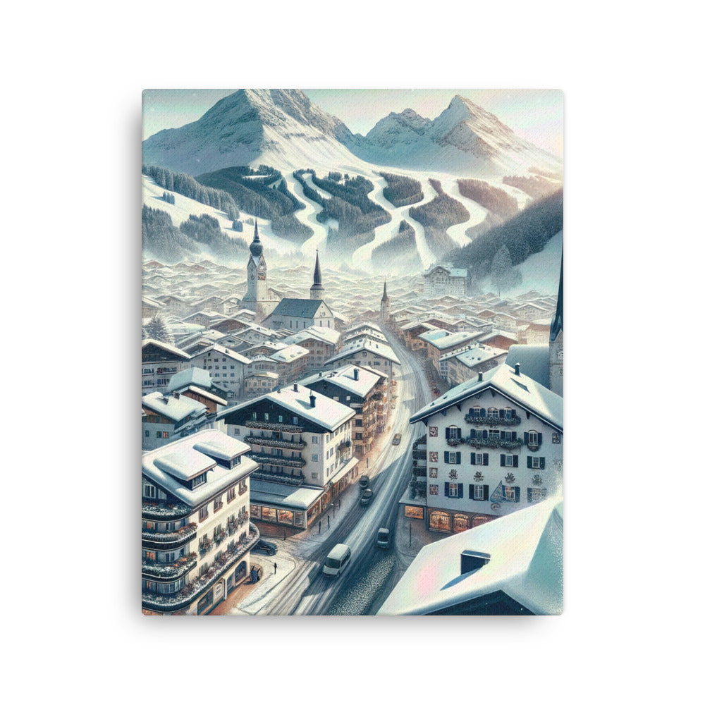 Winter in Kitzbühel: Digitale Malerei von schneebedeckten Dächern - Dünne Leinwand berge xxx yyy zzz 40.6 x 50.8 cm