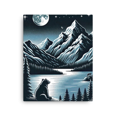 Bär in Alpen-Mondnacht, silberne Berge, schimmernde Seen - Dünne Leinwand camping xxx yyy zzz 40.6 x 50.8 cm