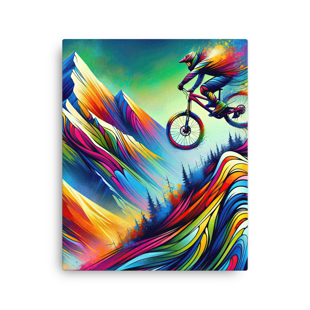 Mountainbiker in farbenfroher Alpenkulisse mit abstraktem Touch (M) - Dünne Leinwand xxx yyy zzz 40.6 x 50.8 cm