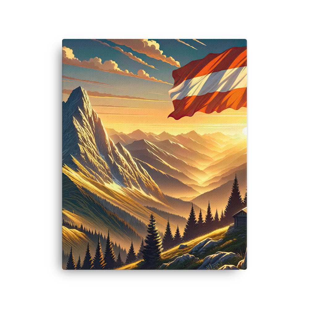 Ruhiger Alpenabend mit österreichischer Flagge und goldenem Sonnenuntergang - Dünne Leinwand berge xxx yyy zzz 40.6 x 50.8 cm