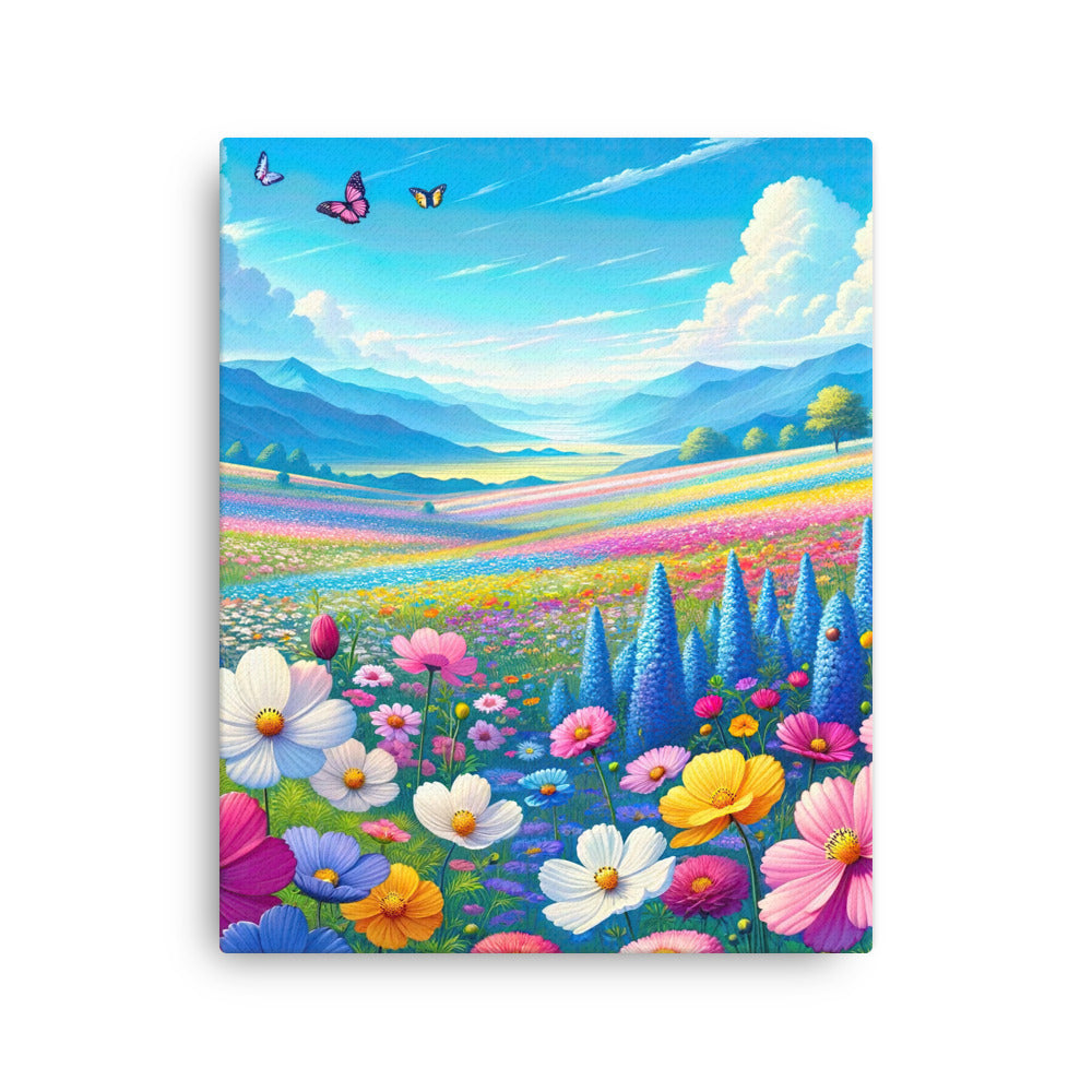 Weitläufiges Blumenfeld unter himmelblauem Himmel, leuchtende Flora - Dünne Leinwand camping xxx yyy zzz 40.6 x 50.8 cm